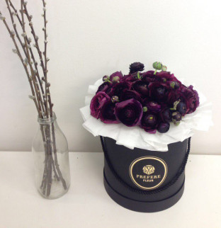 Ranunculus in a hat box Black