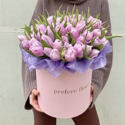 Tulipány v kloboukové krabici Pink - L
