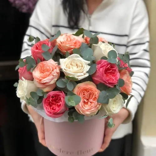 Roses and eucalyptus in a hat box #3 Roses and eucalyptus in a hat box #3