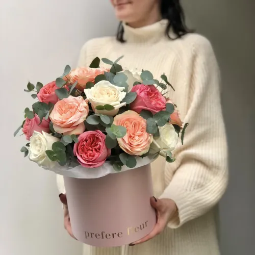 Roses and eucalyptus in a hat box #3 Roses and eucalyptus in a hat box #3