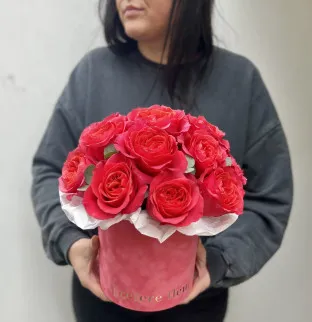 Peony roses in hat box Pink #3